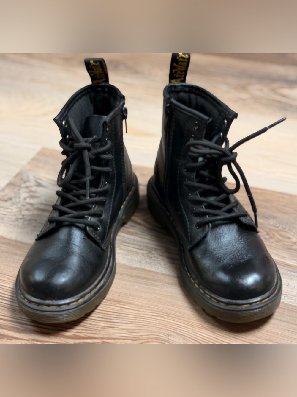 Dr. Doc Martens 1460J Kids Youth Black Leather Lace Up Side Zip Boots Size 2